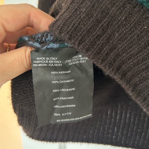 Prada Brown V-Neck Sweater with Teal and Light Blue Pattern - Picture 4 of 4
